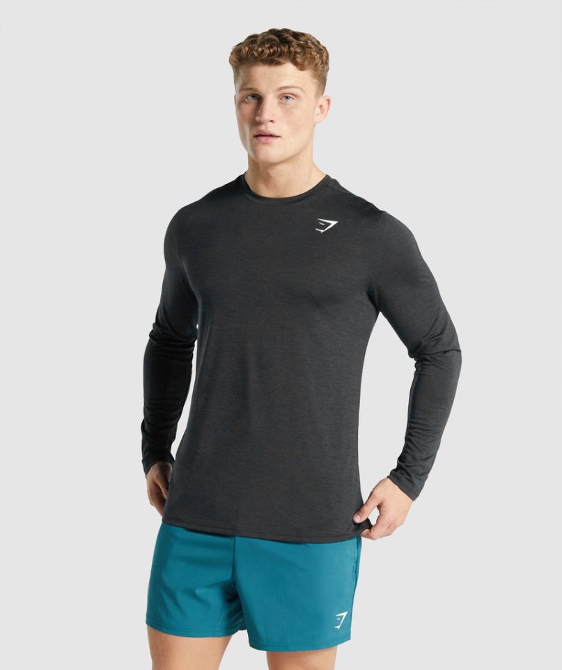 Koszulki Gymshark Arrival Marl Long Sleeve Męskie Czarne | PL 836AKS